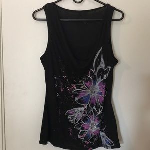 Black Flower Tank Top